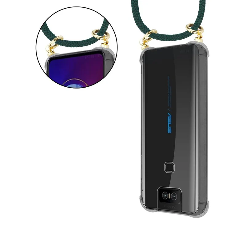 Cadorabo Handy Kette kompatibel mit Asus ZenFone 6 Silikon Schutzhülle mit Gold Ringen, Kordel Band und abnehmbarem Etui
