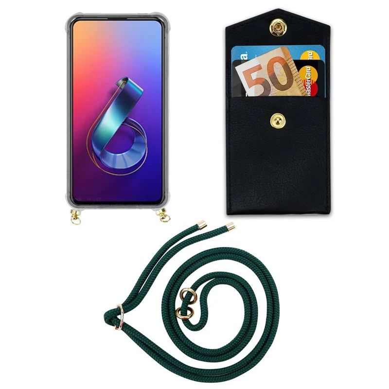 Cadorabo Handy Kette kompatibel mit Asus ZenFone 6 Silikon Schutzhülle mit Gold Ringen, Kordel Band und abnehmbarem Etui
