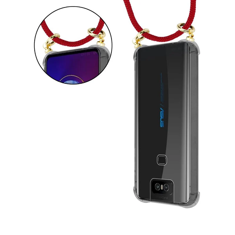 Cadorabo Handy Kette kompatibel mit Asus ZenFone 6 Silikon Schutzhülle mit Gold Ringen, Kordel Band und abnehmbarem Etui