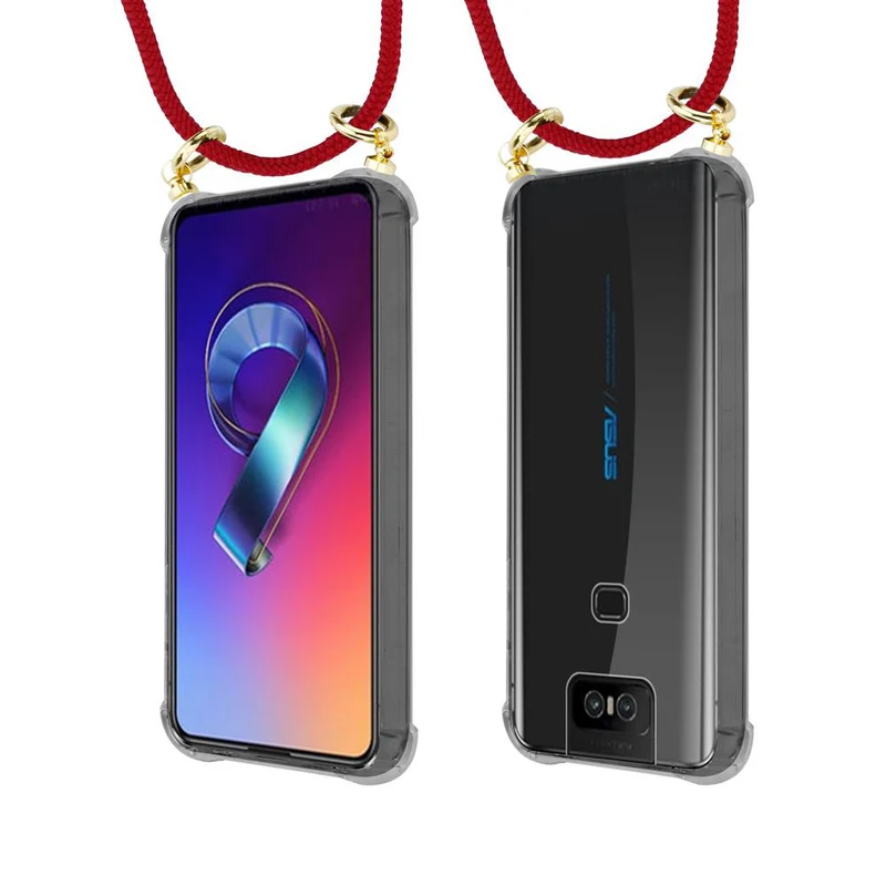 Cadorabo Handy Kette kompatibel mit Asus ZenFone 6 Silikon Schutzhülle mit Gold Ringen, Kordel Band und abnehmbarem Etui
