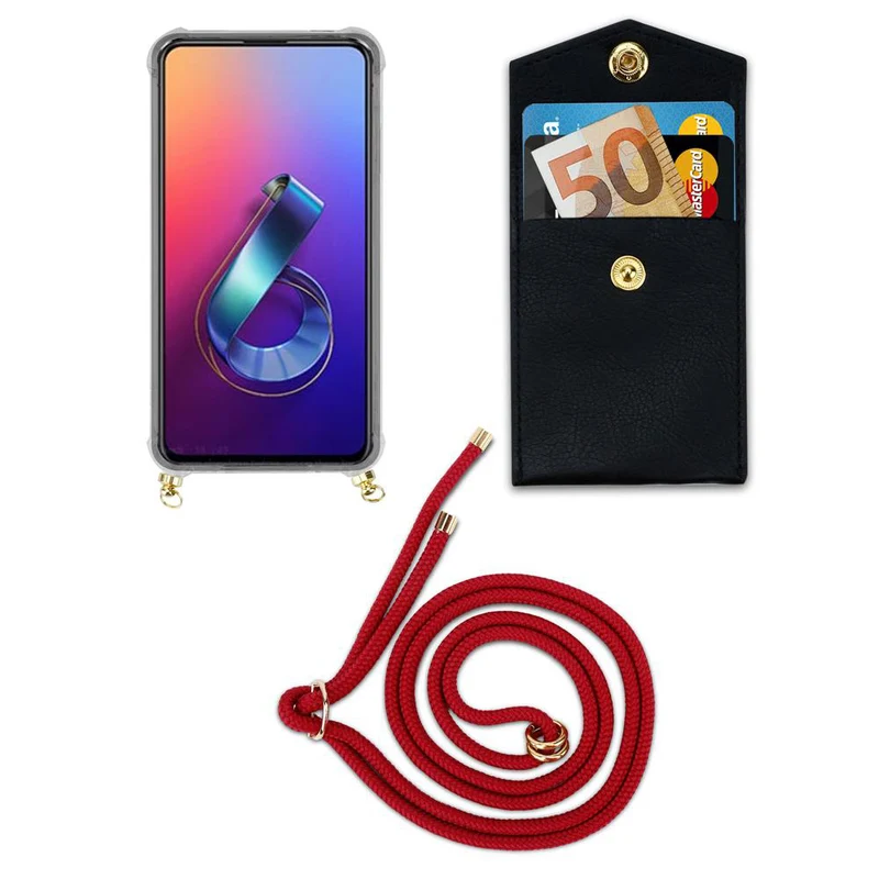 Cadorabo Handy Kette kompatibel mit Asus ZenFone 6 Silikon Schutzhülle mit Gold Ringen, Kordel Band und abnehmbarem Etui