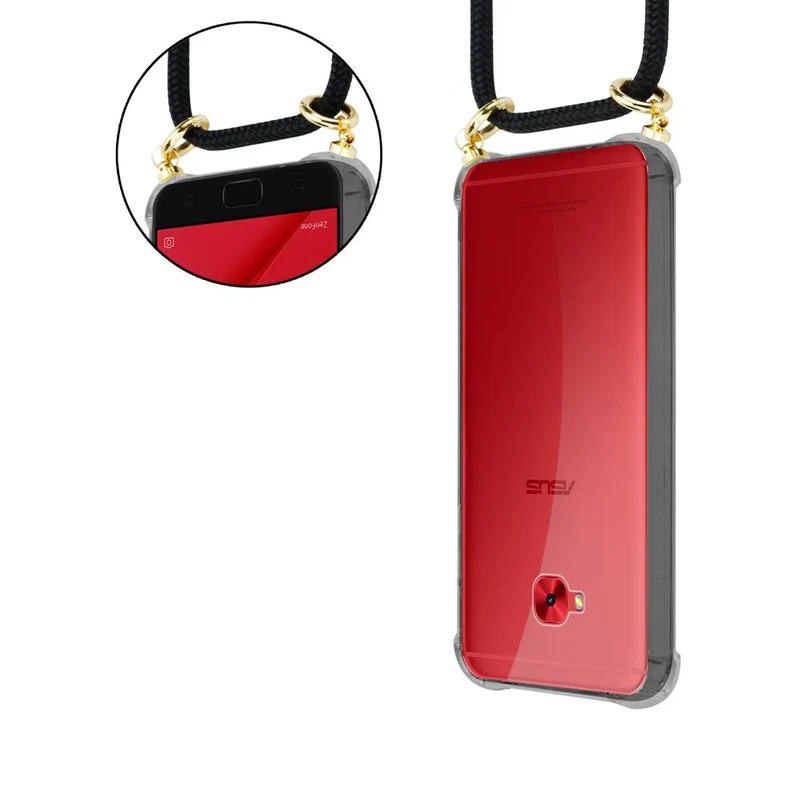 Cadorabo Handy Kette kompatibel mit Asus ZenFone 4 Selfie PRO Silikon Schutzhülle mit Gold Ringen, Kordel Band und abnehmbarem Etui