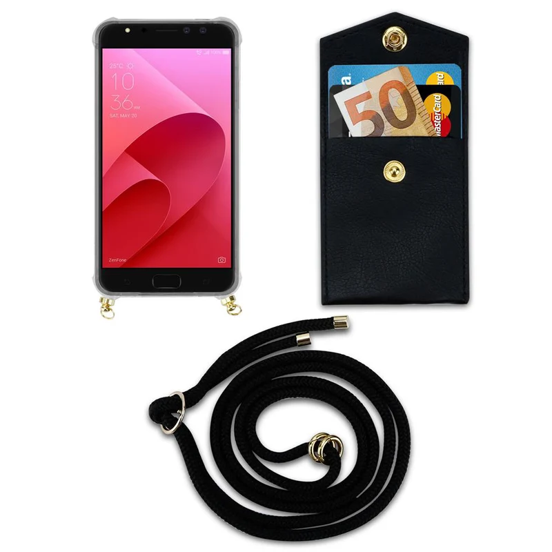 Cadorabo Handy Kette kompatibel mit Asus ZenFone 4 Selfie PRO Silikon Schutzhülle mit Gold Ringen, Kordel Band und abnehmbarem Etui