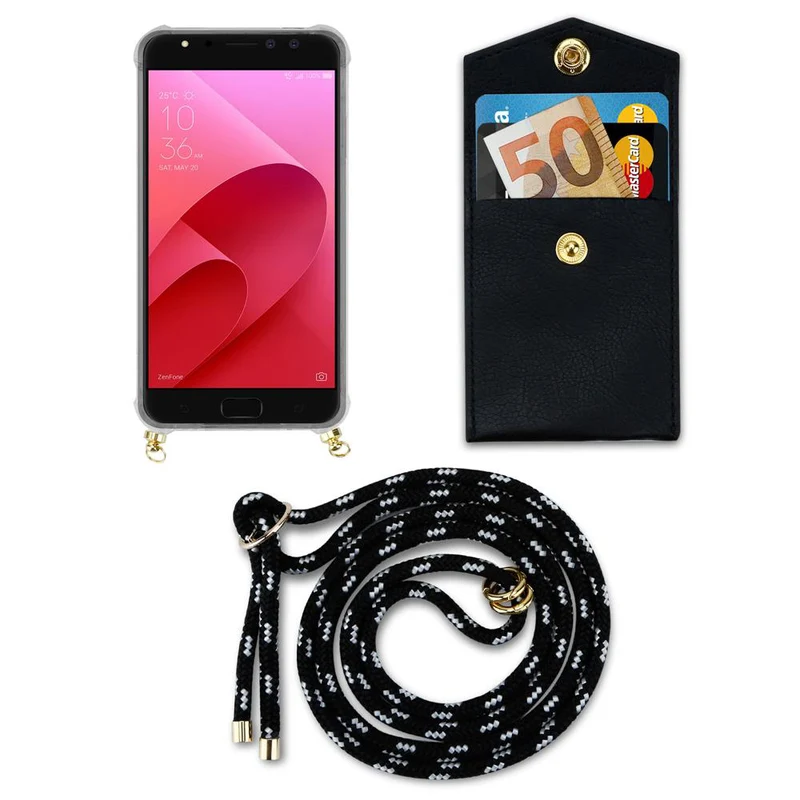 Cadorabo Handy Kette kompatibel mit Asus ZenFone 4 Selfie PRO Silikon Schutzhülle mit Gold Ringen, Kordel Band und abnehmbarem Etui