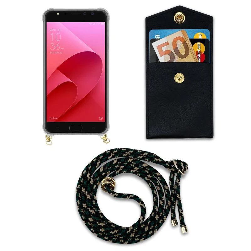Cadorabo Handy Kette kompatibel mit Asus ZenFone 4 Selfie PRO Silikon Schutzhülle mit Gold Ringen, Kordel Band und abnehmbarem Etui