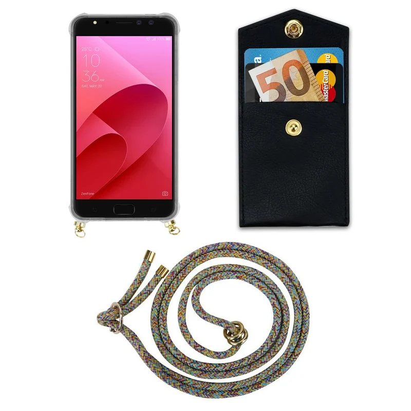 Cadorabo Handy Kette kompatibel mit Asus ZenFone 4 Selfie PRO Silikon Schutzhülle mit Gold Ringen, Kordel Band und abnehmbarem Etui