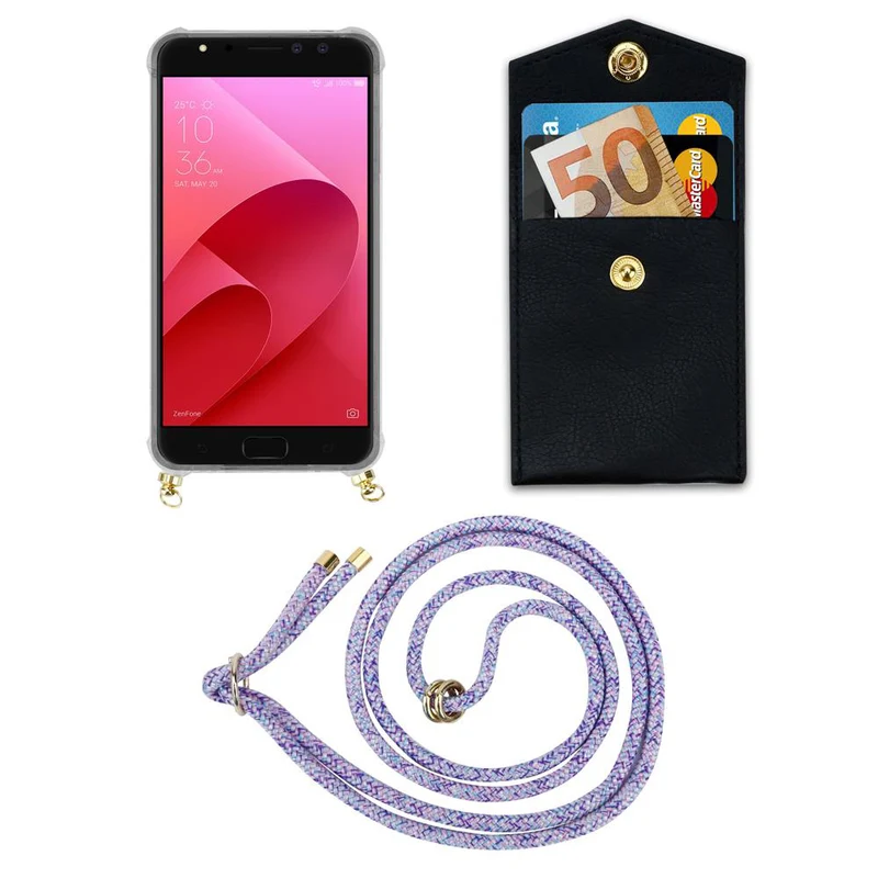 Cadorabo Handy Kette kompatibel mit Asus ZenFone 4 Selfie PRO Silikon Schutzhülle mit Gold Ringen, Kordel Band und abnehmbarem Etui