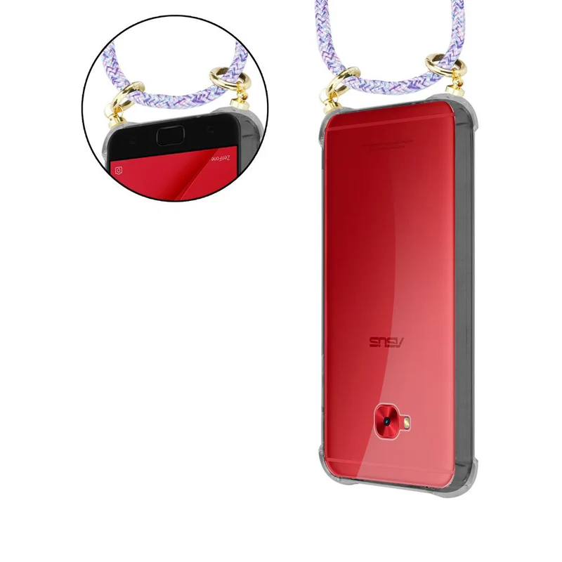 Cadorabo Handy Kette kompatibel mit Asus ZenFone 4 Selfie PRO Silikon Schutzhülle mit Gold Ringen, Kordel Band und abnehmbarem Etui