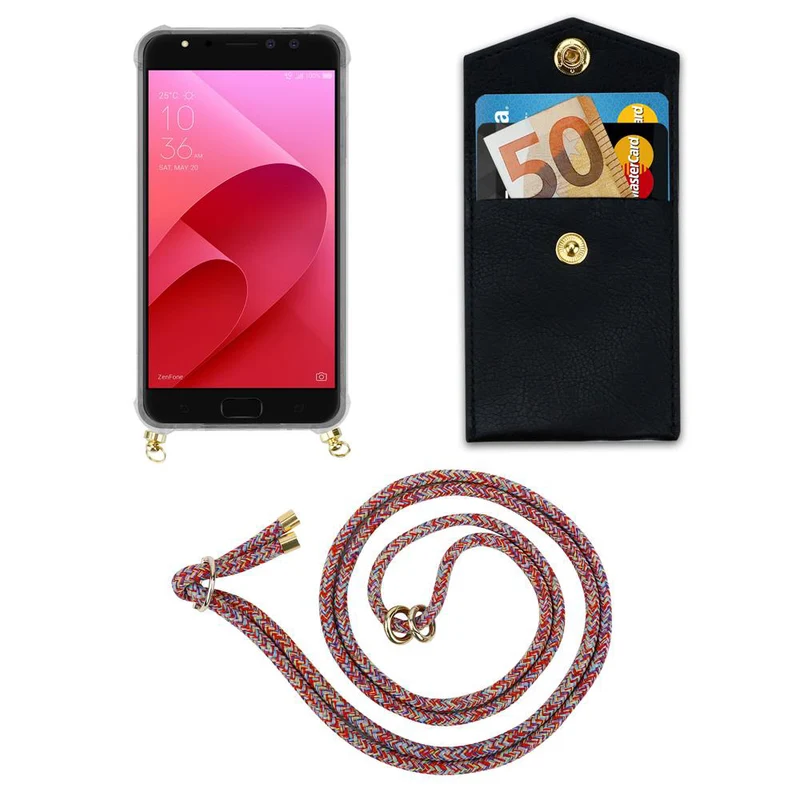 Cadorabo Handy Kette kompatibel mit Asus ZenFone 4 Selfie PRO Silikon Schutzhülle mit Gold Ringen, Kordel Band und abnehmbarem Etui