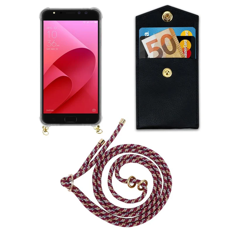 Cadorabo Handy Kette kompatibel mit Asus ZenFone 4 Selfie PRO Silikon Schutzhülle mit Gold Ringen, Kordel Band und abnehmbarem Etui