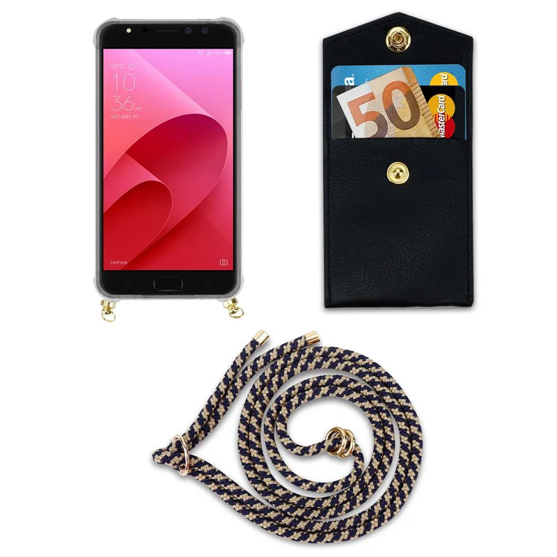 Cadorabo Handy Kette kompatibel mit Asus ZenFone 4 Selfie PRO Silikon Schutzhülle mit Gold Ringen, Kordel Band und abnehmbarem Etui