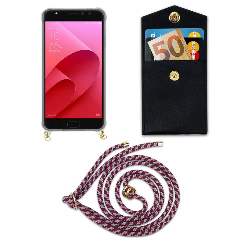 Cadorabo Handy Kette kompatibel mit Asus ZenFone 4 Selfie PRO Silikon Schutzhülle mit Gold Ringen, Kordel Band und abnehmbarem Etui