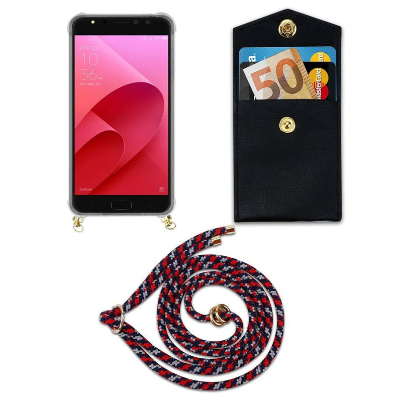 Cadorabo Handy Kette kompatibel mit Asus ZenFone 4 Selfie PRO Silikon Schutzhülle mit Gold Ringen, Kordel Band und abnehmbarem Etui