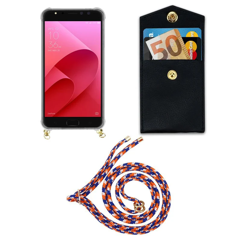 Cadorabo Handy Kette kompatibel mit Asus ZenFone 4 Selfie PRO Silikon Schutzhülle mit Gold Ringen, Kordel Band und abnehmbarem Etui