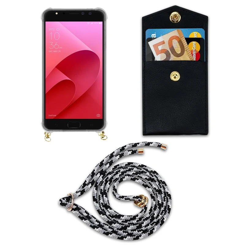 Cadorabo Handy Kette kompatibel mit Asus ZenFone 4 Selfie PRO Silikon Schutzhülle mit Gold Ringen, Kordel Band und abnehmbarem Etui
