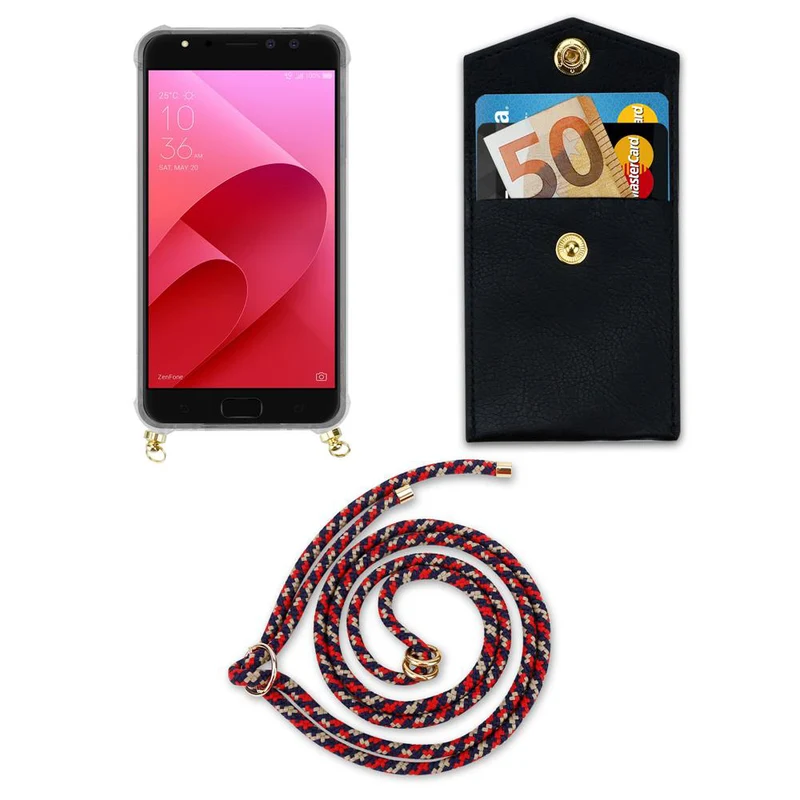 Cadorabo Handy Kette kompatibel mit Asus ZenFone 4 Selfie PRO Silikon Schutzhülle mit Gold Ringen, Kordel Band und abnehmbarem Etui