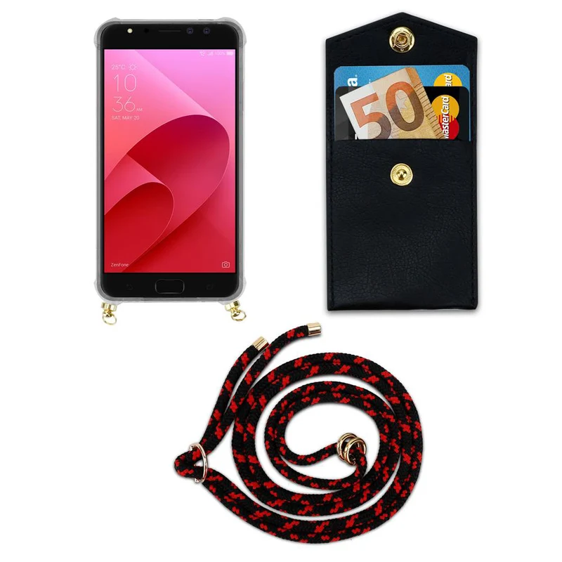 Cadorabo Handy Kette kompatibel mit Asus ZenFone 4 Selfie PRO Silikon Schutzhülle mit Gold Ringen, Kordel Band und abnehmbarem Etui