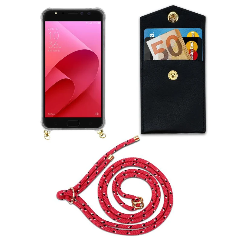 Cadorabo Handy Kette kompatibel mit Asus ZenFone 4 Selfie PRO Silikon Schutzhülle mit Gold Ringen, Kordel Band und abnehmbarem Etui