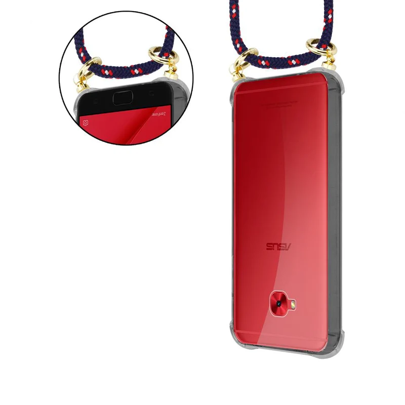 Cadorabo Handy Kette kompatibel mit Asus ZenFone 4 Selfie PRO Silikon Schutzhülle mit Gold Ringen, Kordel Band und abnehmbarem Etui