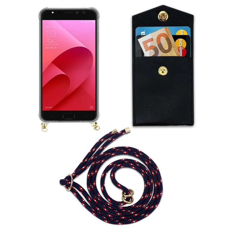 Cadorabo Handy Kette kompatibel mit Asus ZenFone 4 Selfie PRO Silikon Schutzhülle mit Gold Ringen, Kordel Band und abnehmbarem Etui