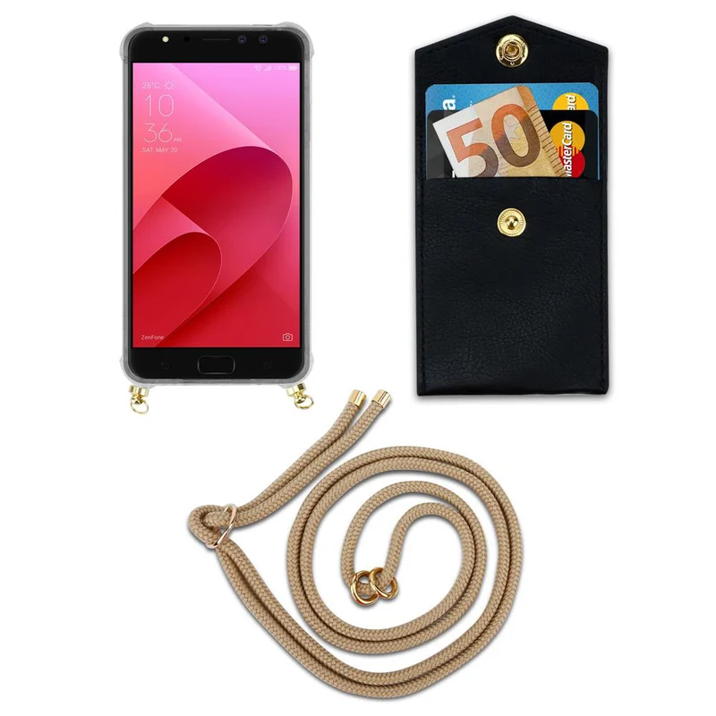 Cadorabo Handy Kette kompatibel mit Asus ZenFone 4 Selfie PRO Silikon Schutzhülle mit Gold Ringen, Kordel Band und abnehmbarem Etui