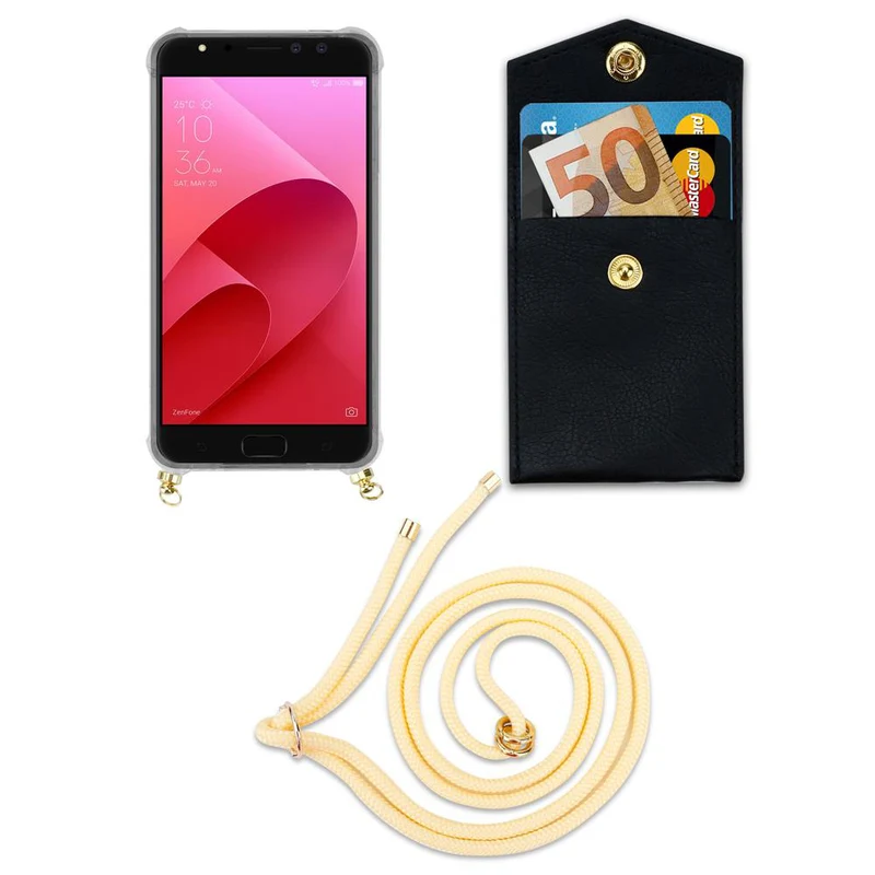 Cadorabo Handy Kette kompatibel mit Asus ZenFone 4 Selfie PRO Silikon Schutzhülle mit Gold Ringen, Kordel Band und abnehmbarem Etui