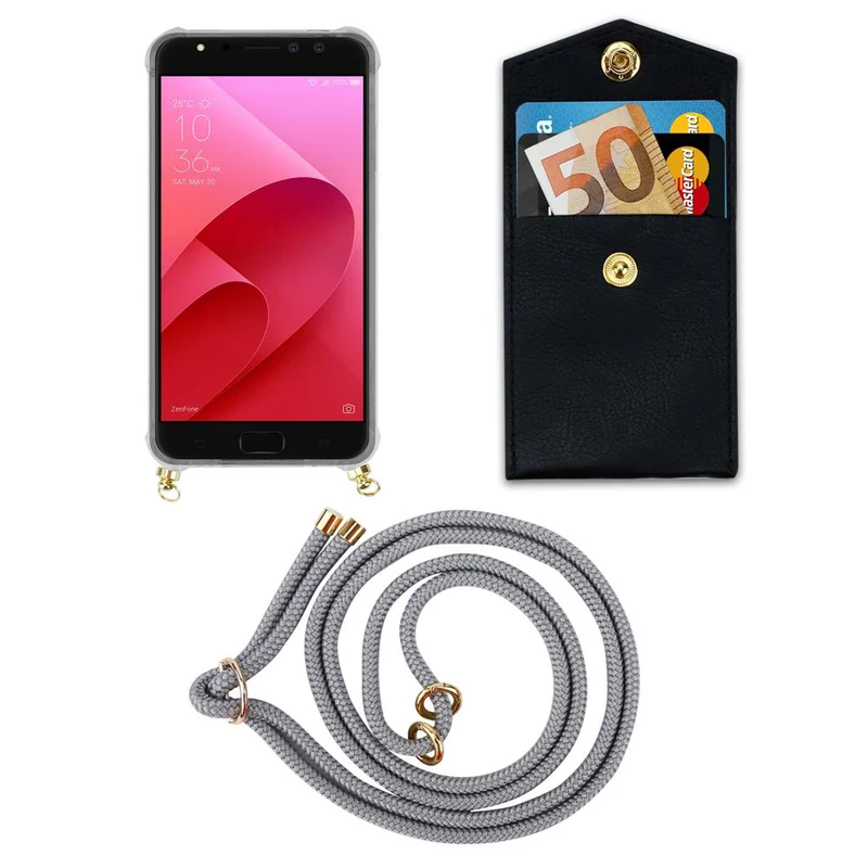 Cadorabo Handy Kette kompatibel mit Asus ZenFone 4 Selfie PRO Silikon Schutzhülle mit Gold Ringen, Kordel Band und abnehmbarem Etui