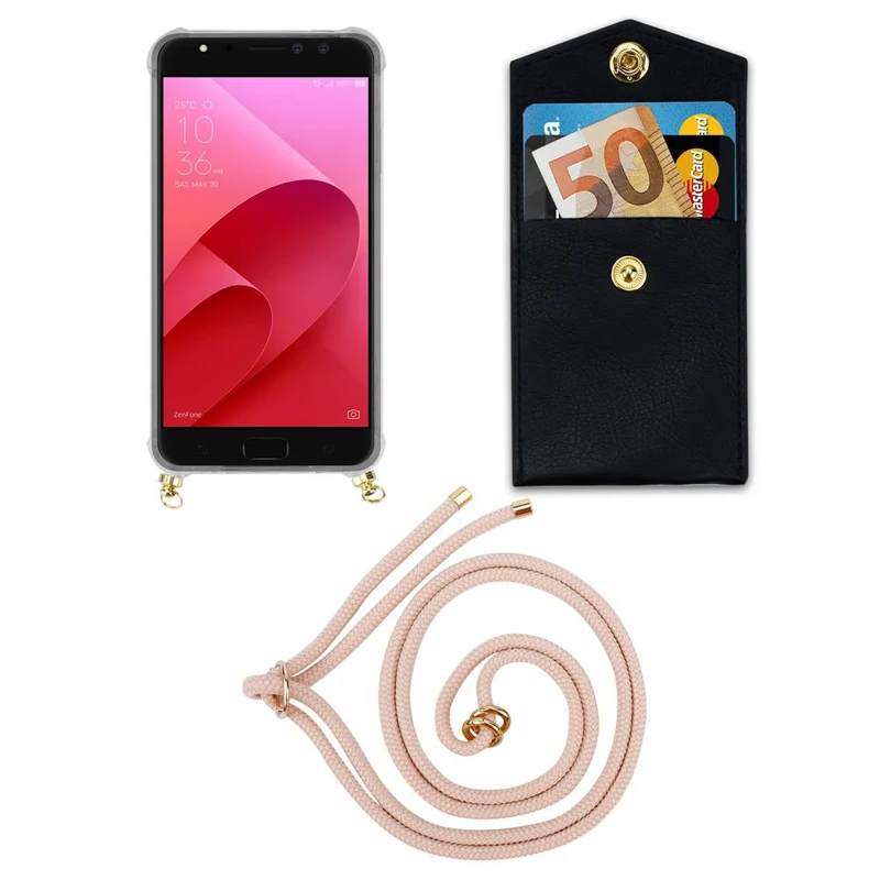 Cadorabo Handy Kette kompatibel mit Asus ZenFone 4 Selfie PRO Silikon Schutzhülle mit Gold Ringen, Kordel Band und abnehmbarem Etui