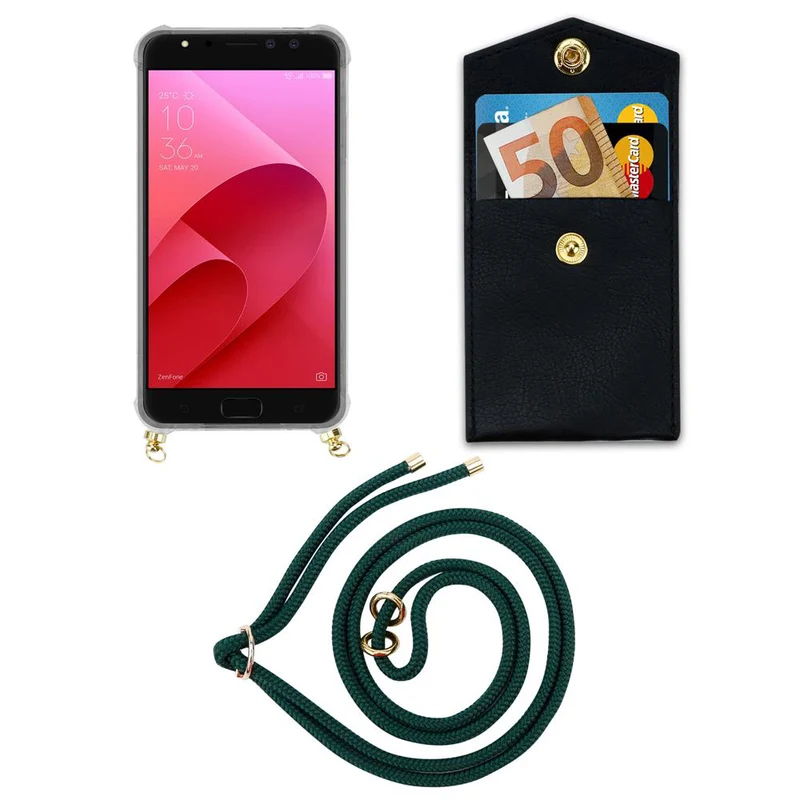 Cadorabo Handy Kette kompatibel mit Asus ZenFone 4 Selfie PRO Silikon Schutzhülle mit Gold Ringen, Kordel Band und abnehmbarem Etui