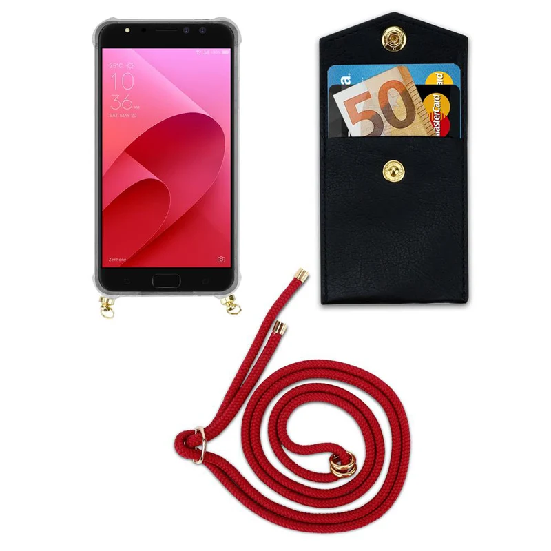 Cadorabo Handy Kette kompatibel mit Asus ZenFone 4 Selfie PRO Silikon Schutzhülle mit Gold Ringen, Kordel Band und abnehmbarem Etui