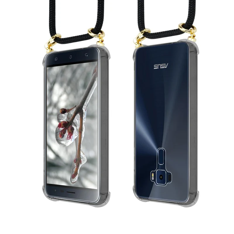 Cadorabo Handy Kette kompatibel mit Asus ZenFone 3 (5.2 Zoll) Silikon Schutzhülle mit Gold Ringen, Kordel Band und abnehmbarem Etui