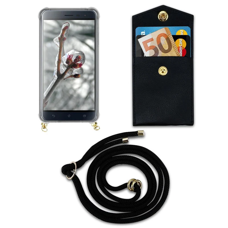 Cadorabo Handy Kette kompatibel mit Asus ZenFone 3 (5.2 Zoll) Silikon Schutzhülle mit Gold Ringen, Kordel Band und abnehmbarem Etui