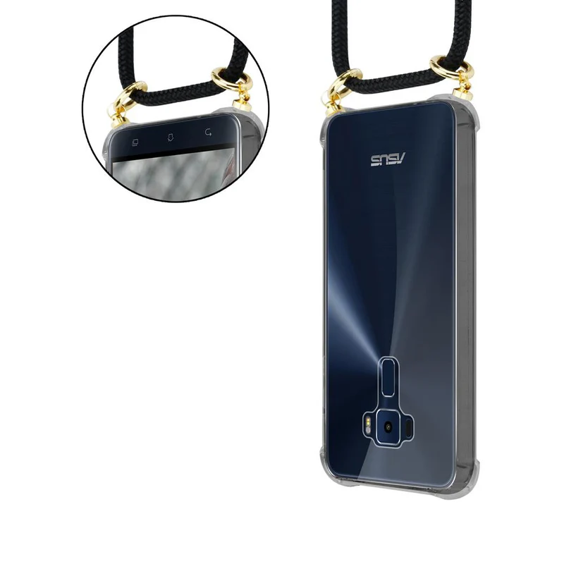 Cadorabo Handy Kette kompatibel mit Asus ZenFone 3 (5.2 Zoll) Silikon Schutzhülle mit Gold Ringen, Kordel Band und abnehmbarem Etui