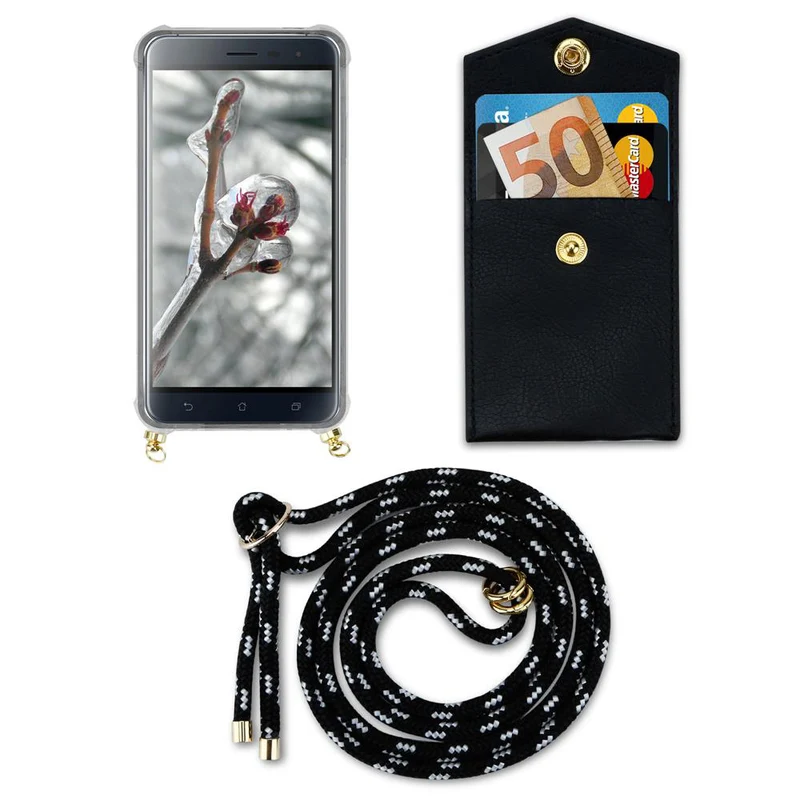 Cadorabo Handy Kette kompatibel mit Asus ZenFone 3 (5.2 Zoll) Silikon Schutzhülle mit Gold Ringen, Kordel Band und abnehmbarem Etui