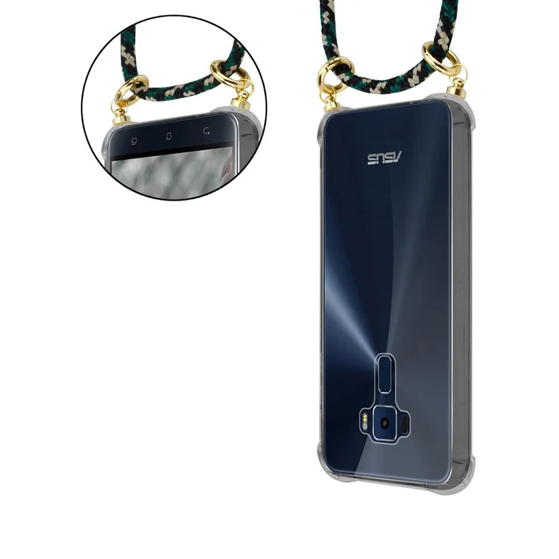 Cadorabo Handy Kette kompatibel mit Asus ZenFone 3 (5.2 Zoll) Silikon Schutzhülle mit Gold Ringen, Kordel Band und abnehmbarem Etui