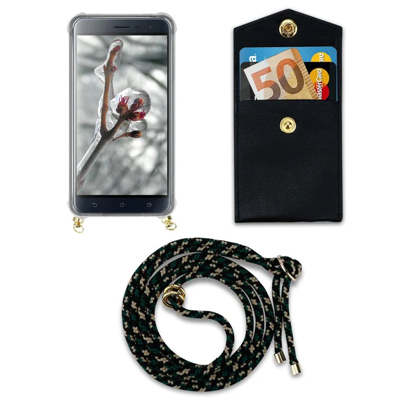 Cadorabo Handy Kette kompatibel mit Asus ZenFone 3 (5.2 Zoll) Silikon Schutzhülle mit Gold Ringen, Kordel Band und abnehmbarem Etui