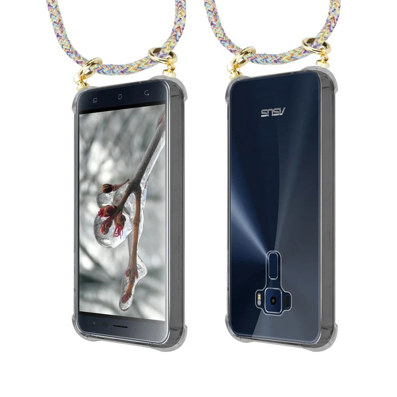 Cadorabo Handy Kette kompatibel mit Asus ZenFone 3 (5.2 Zoll) Silikon Schutzhülle mit Gold Ringen, Kordel Band und abnehmbarem Etui