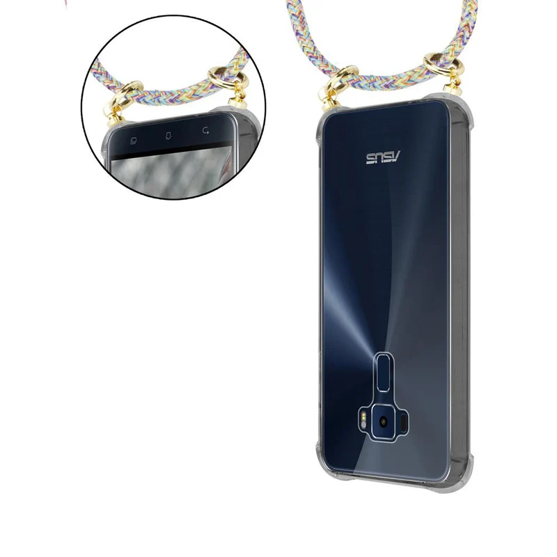 Cadorabo Handy Kette kompatibel mit Asus ZenFone 3 (5.2 Zoll) Silikon Schutzhülle mit Gold Ringen, Kordel Band und abnehmbarem Etui