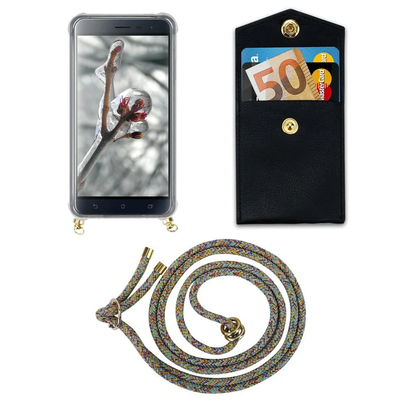 Cadorabo Handy Kette kompatibel mit Asus ZenFone 3 (5.2 Zoll) Silikon Schutzhülle mit Gold Ringen, Kordel Band und abnehmbarem Etui