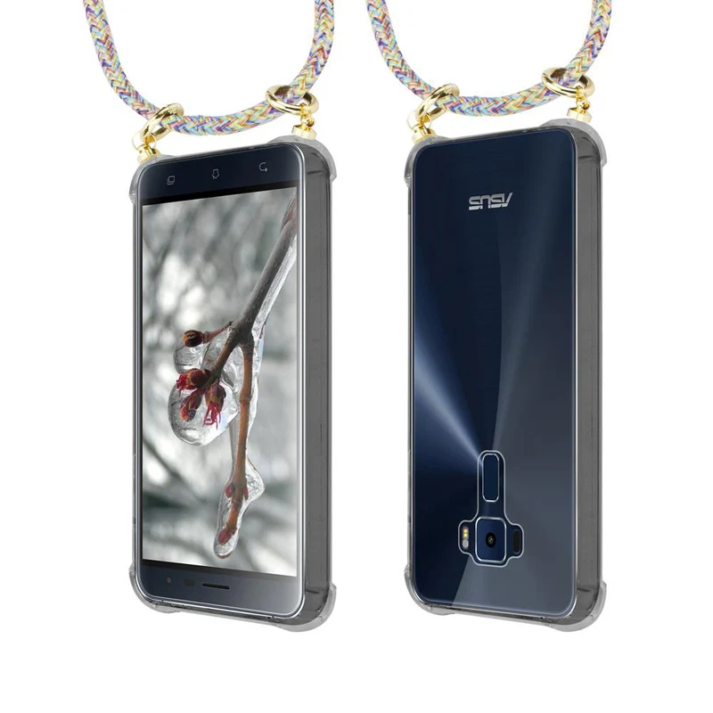 Cadorabo Handy Kette kompatibel mit Asus ZenFone 3 (5.2 Zoll) Silikon Schutzhülle mit Gold Ringen, Kordel Band und abnehmbarem Etui
