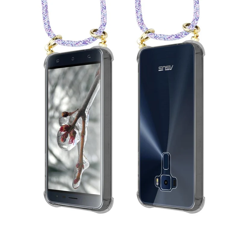 Cadorabo Handy Kette kompatibel mit Asus ZenFone 3 (5.2 Zoll) Silikon Schutzhülle mit Gold Ringen, Kordel Band und abnehmbarem Etui