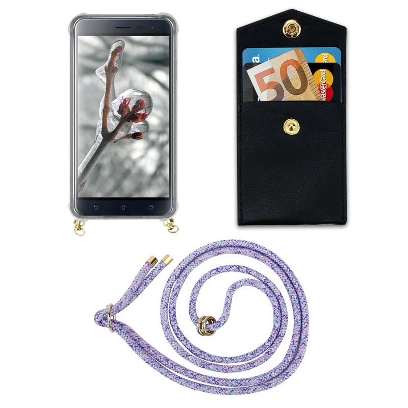 Cadorabo Handy Kette kompatibel mit Asus ZenFone 3 (5.2 Zoll) Silikon Schutzhülle mit Gold Ringen, Kordel Band und abnehmbarem Etui