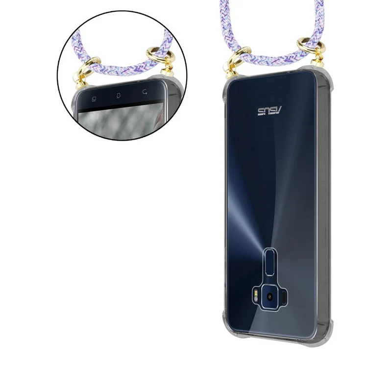 Cadorabo Handy Kette kompatibel mit Asus ZenFone 3 (5.2 Zoll) Silikon Schutzhülle mit Gold Ringen, Kordel Band und abnehmbarem Etui