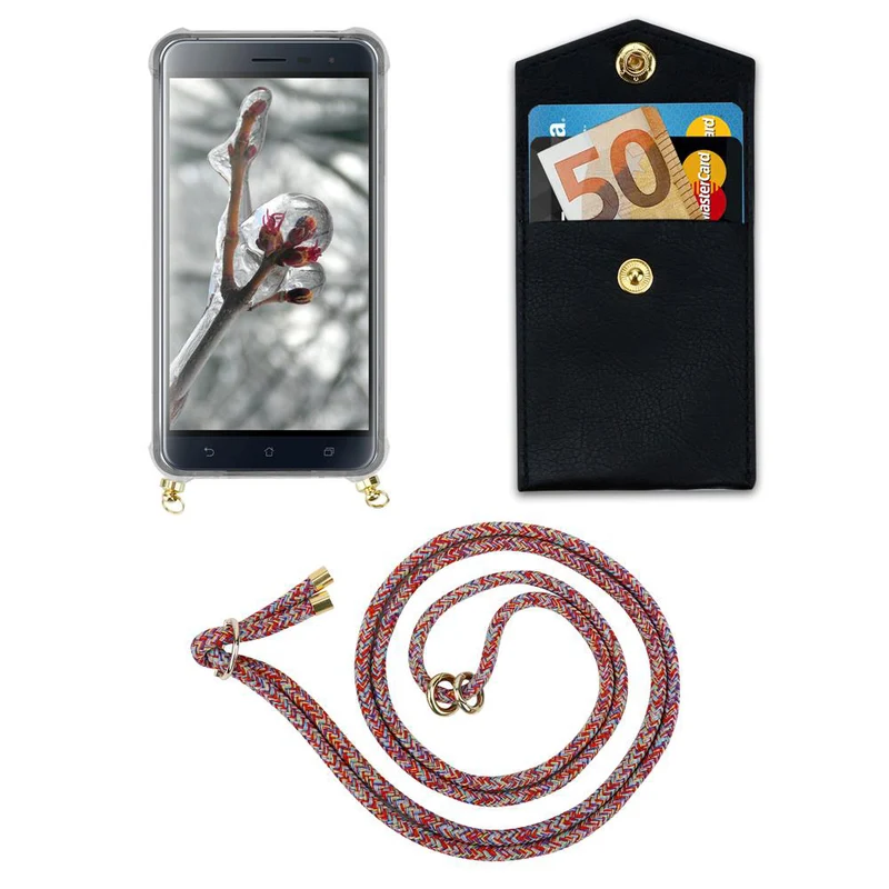 Cadorabo Handy Kette kompatibel mit Asus ZenFone 3 (5.2 Zoll) Silikon Schutzhülle mit Gold Ringen, Kordel Band und abnehmbarem Etui