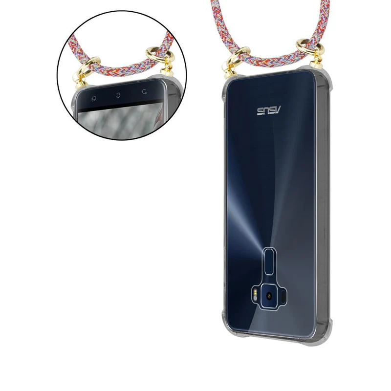 Cadorabo Handy Kette kompatibel mit Asus ZenFone 3 (5.2 Zoll) Silikon Schutzhülle mit Gold Ringen, Kordel Band und abnehmbarem Etui