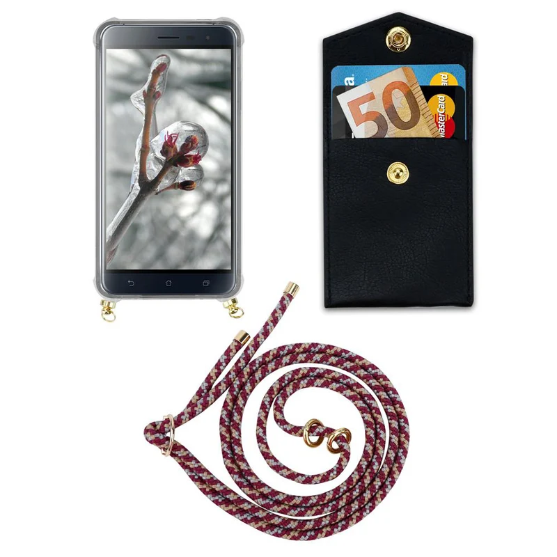 Cadorabo Handy Kette kompatibel mit Asus ZenFone 3 (5.2 Zoll) Silikon Schutzhülle mit Gold Ringen, Kordel Band und abnehmbarem Etui