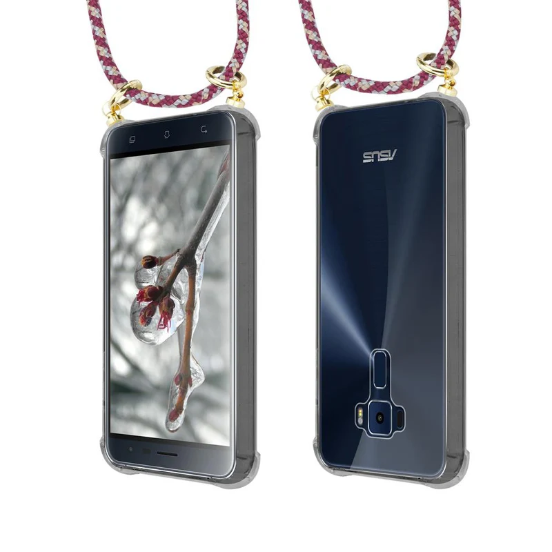 Cadorabo Handy Kette kompatibel mit Asus ZenFone 3 (5.2 Zoll) Silikon Schutzhülle mit Gold Ringen, Kordel Band und abnehmbarem Etui