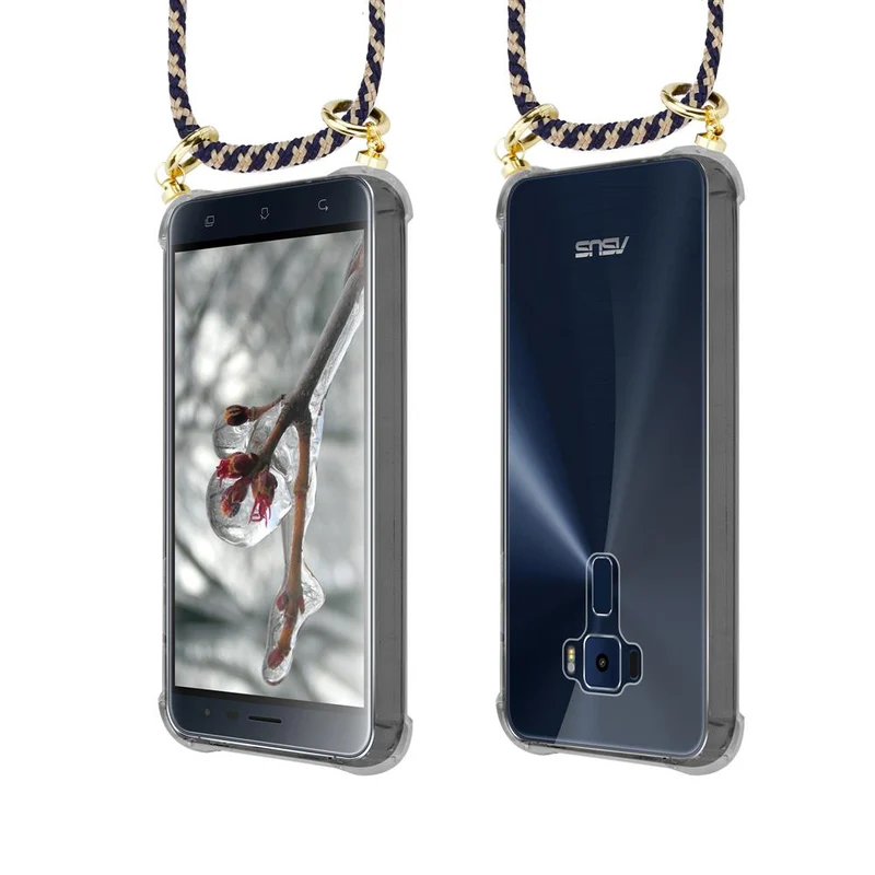 Cadorabo Handy Kette kompatibel mit Asus ZenFone 3 (5.2 Zoll) Silikon Schutzhülle mit Gold Ringen, Kordel Band und abnehmbarem Etui