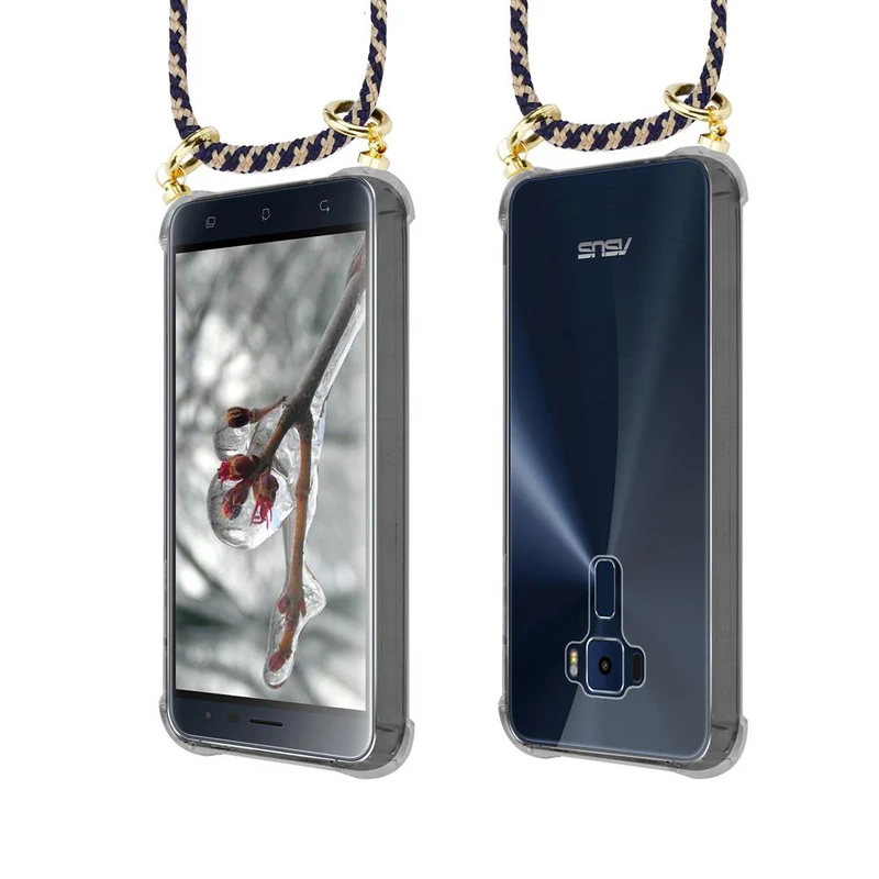 Cadorabo Handy Kette kompatibel mit Asus ZenFone 3 (5.2 Zoll) Silikon Schutzhülle mit Gold Ringen, Kordel Band und abnehmbarem Etui
