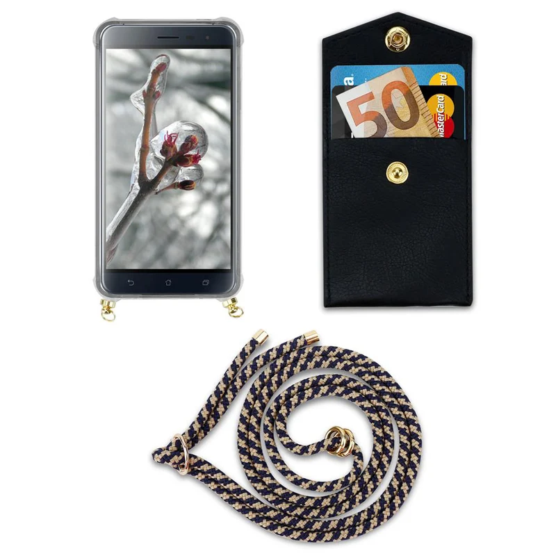 Cadorabo Handy Kette kompatibel mit Asus ZenFone 3 (5.2 Zoll) Silikon Schutzhülle mit Gold Ringen, Kordel Band und abnehmbarem Etui
